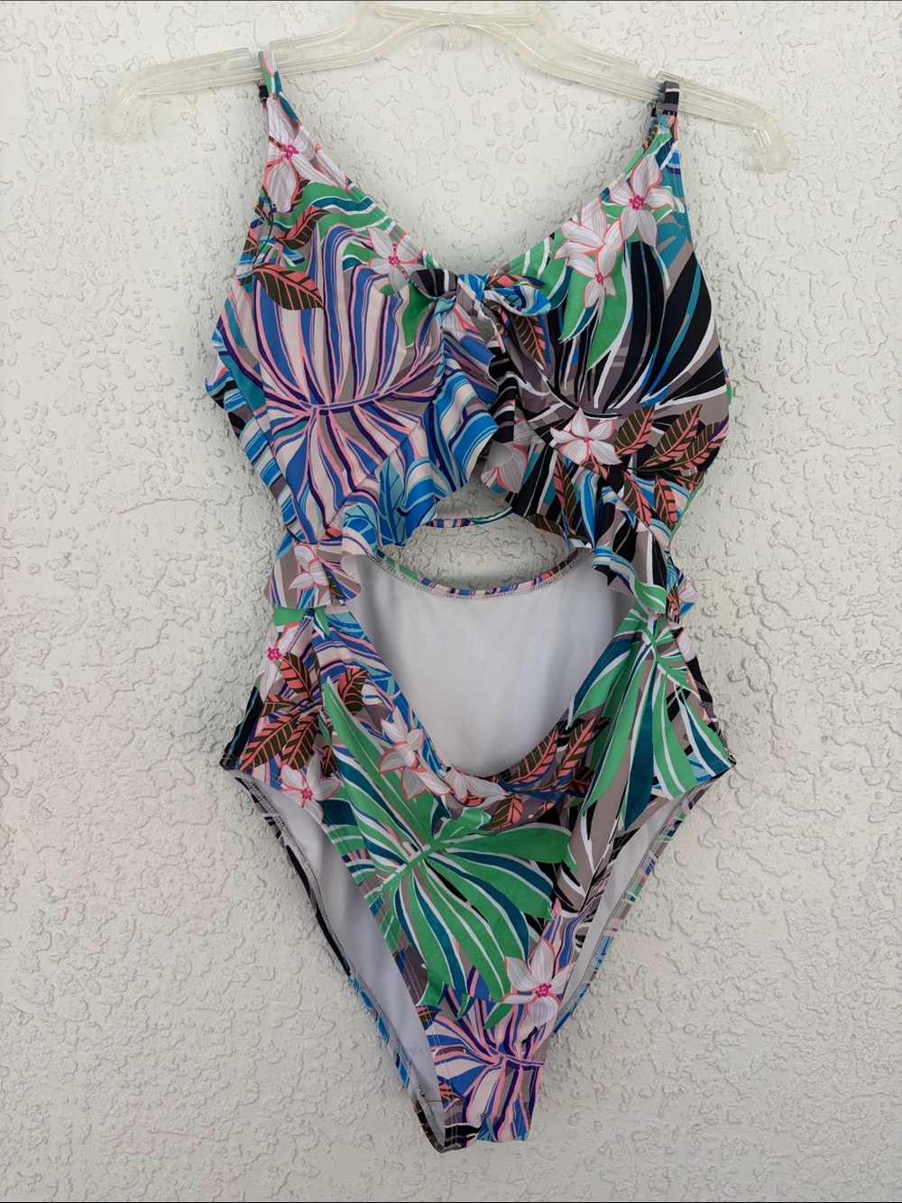 Hurley Tropical Leaf One-Piece Swimsuit in Green, Pink & Blue size L